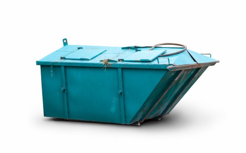 Photo of an accessibility symbol next to skip hire equipment in Cricklewood